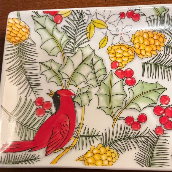 Vintage Boston Warehouse Red and Yellow Botanical Ceramic Platter - Picture 2 of 5